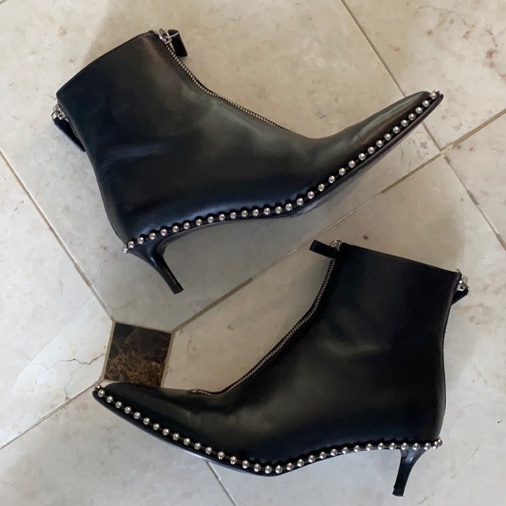 Alexander Wang Black Leather Eri Studded pointed toe Ankle boot - Size 6